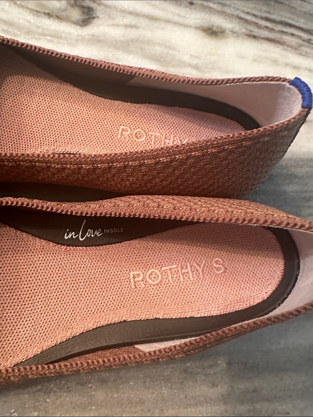 Rothy's Brown Knit Ballet Flats with Blue Heel Tab - Picture 2 of 5